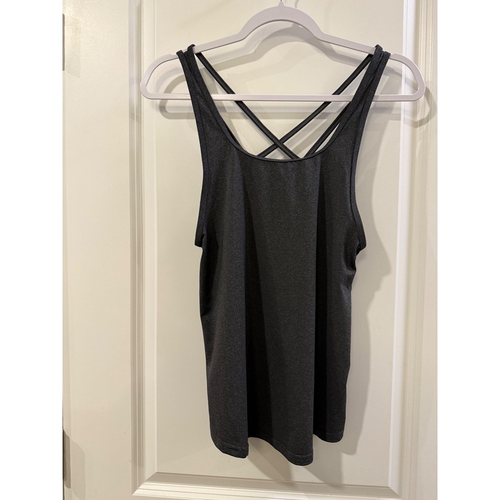 Kiava Womens Charcoal Gray Heathered Strappy Crisscross Back Activewear Tank S